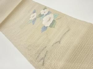 絽綴れ抽象椿模様織出し名古屋帯